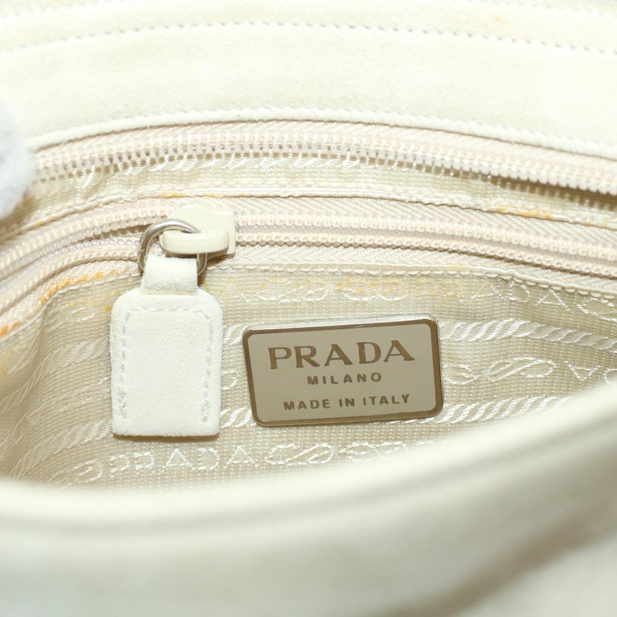 PRADA Shoulder Bag Suede White Auth bs6177