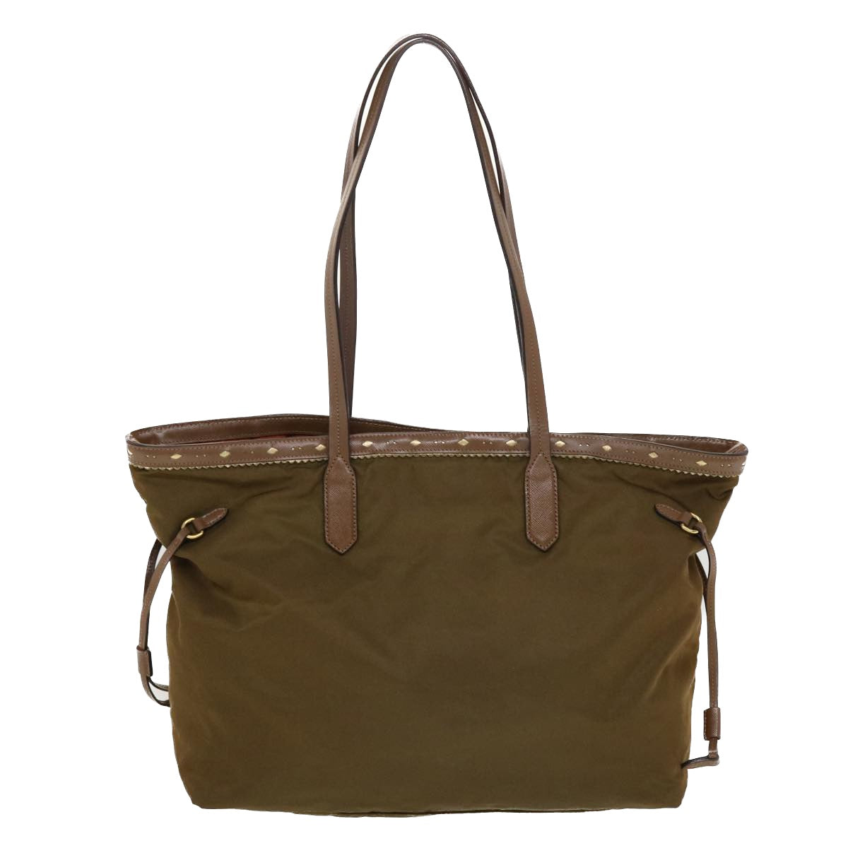 PRADA Tote Bag Nylon Leather Khaki Auth bs6185 - 0