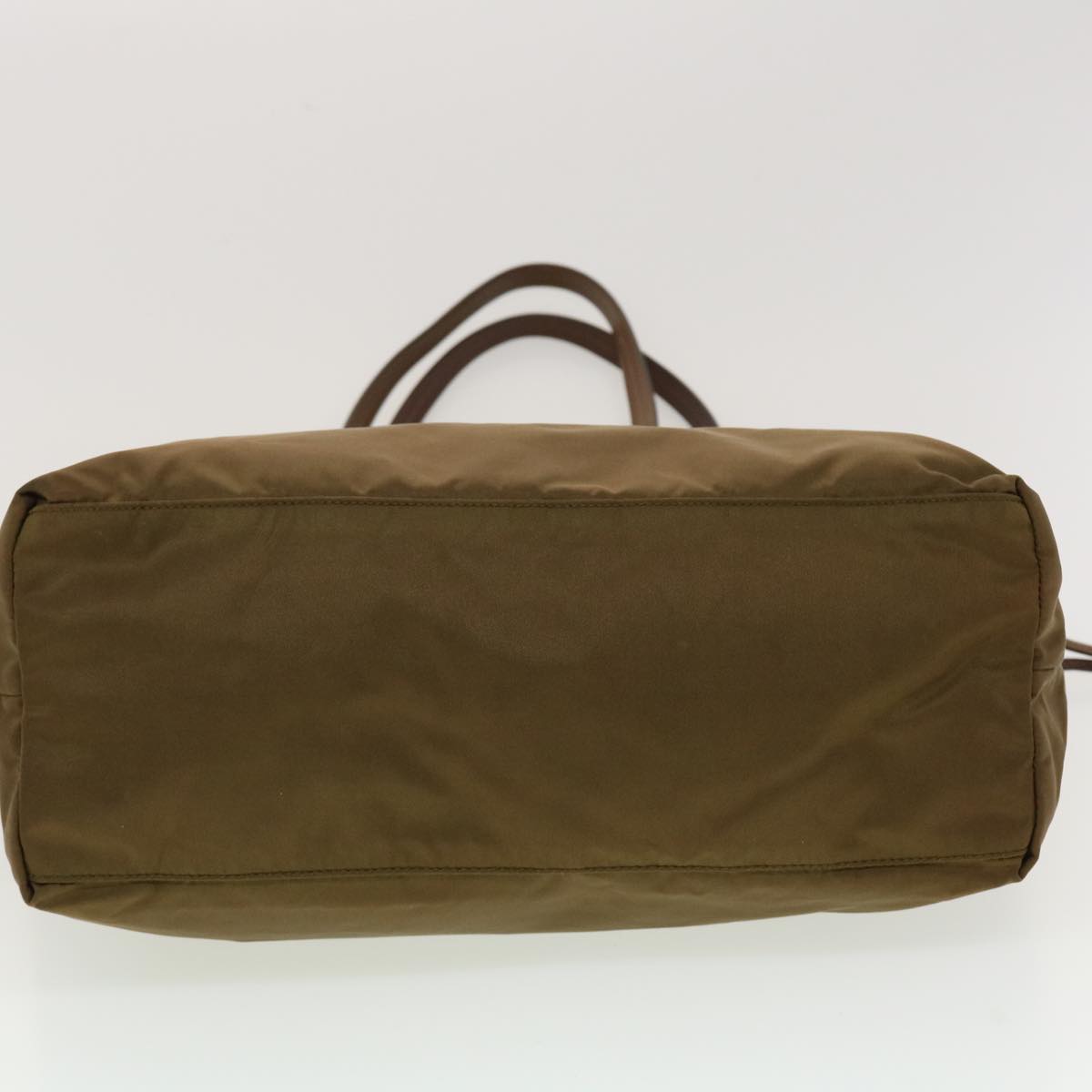 PRADA Tote Bag Nylon Leather Khaki Auth bs6185