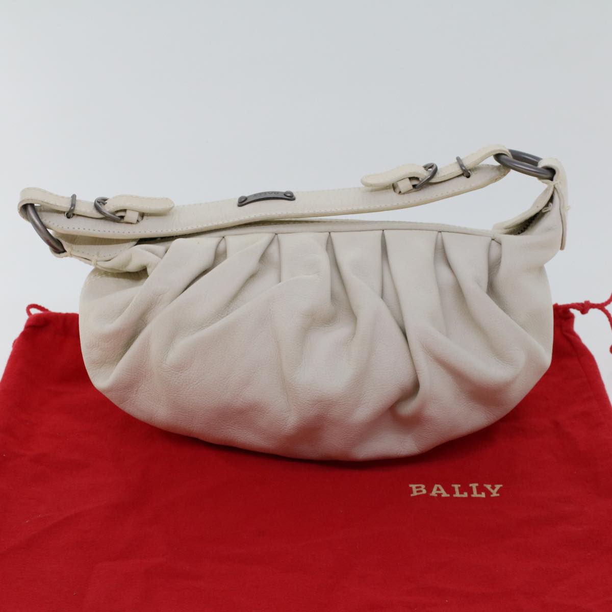 BALLY Shoulder Bag Leather White Auth bs6188