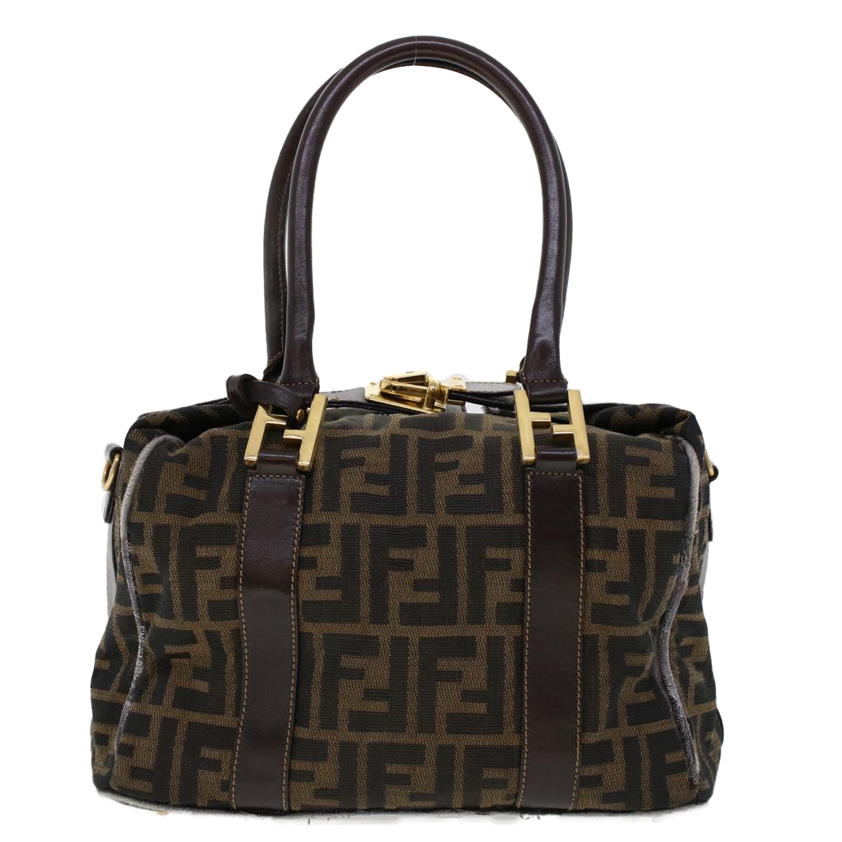 FENDI Zucca Canvas Hand Bag Black Brown Auth bs6206