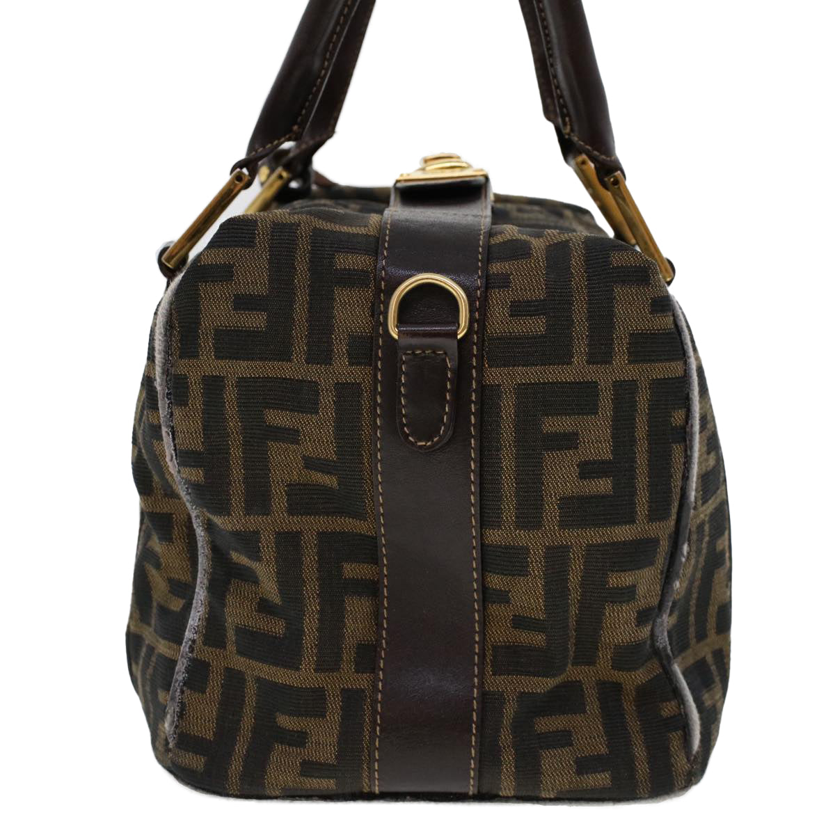 FENDI Zucca Canvas Hand Bag Black Brown Auth bs6206