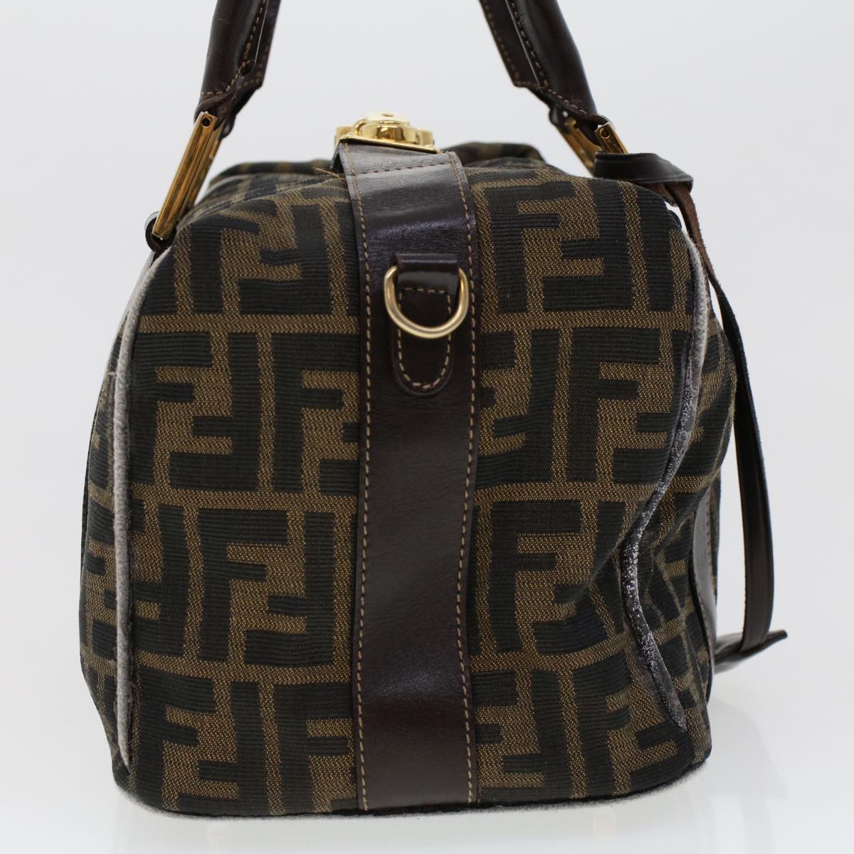 FENDI Zucca Canvas Hand Bag Black Brown Auth bs6206