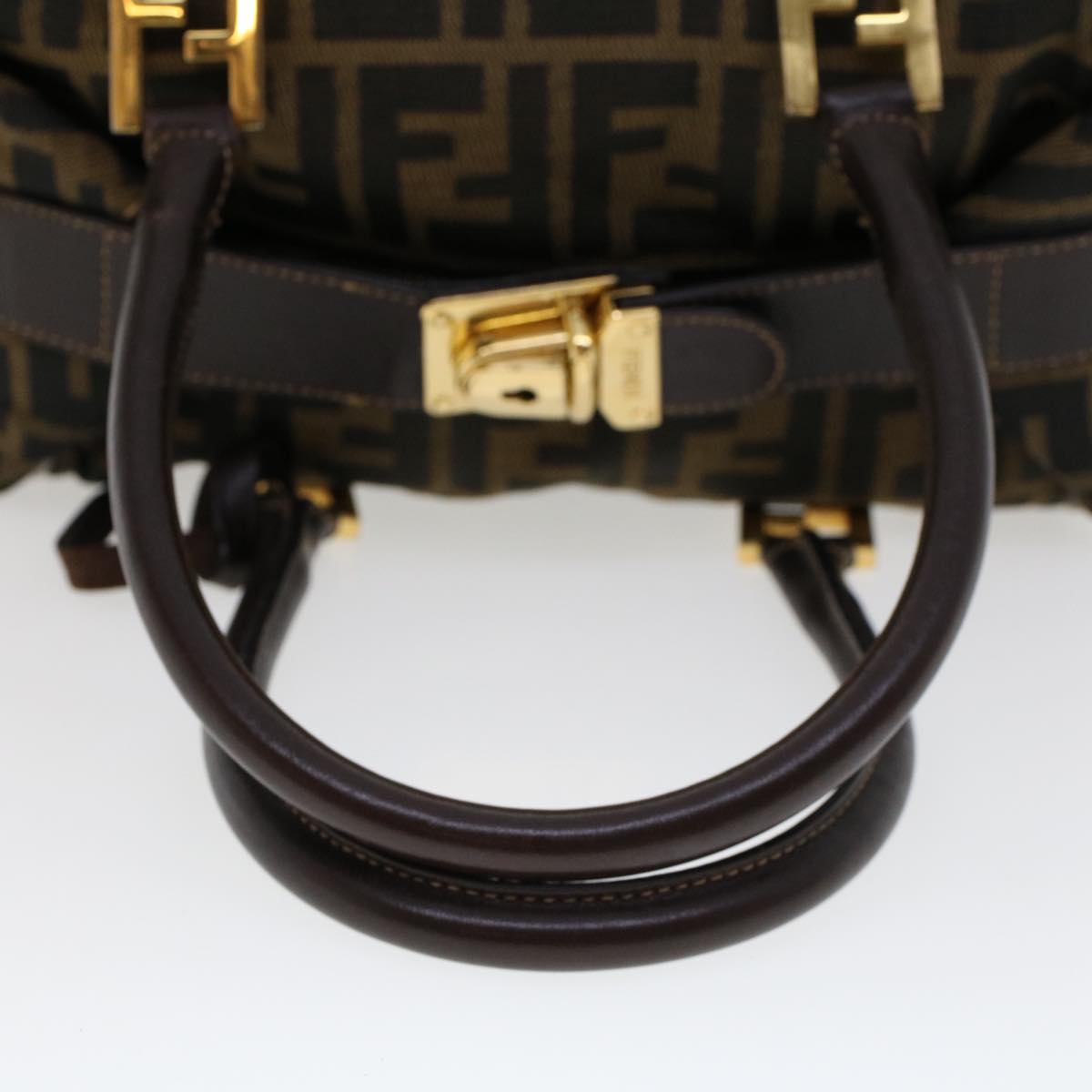 FENDI Zucca Canvas Hand Bag Black Brown Auth bs6206