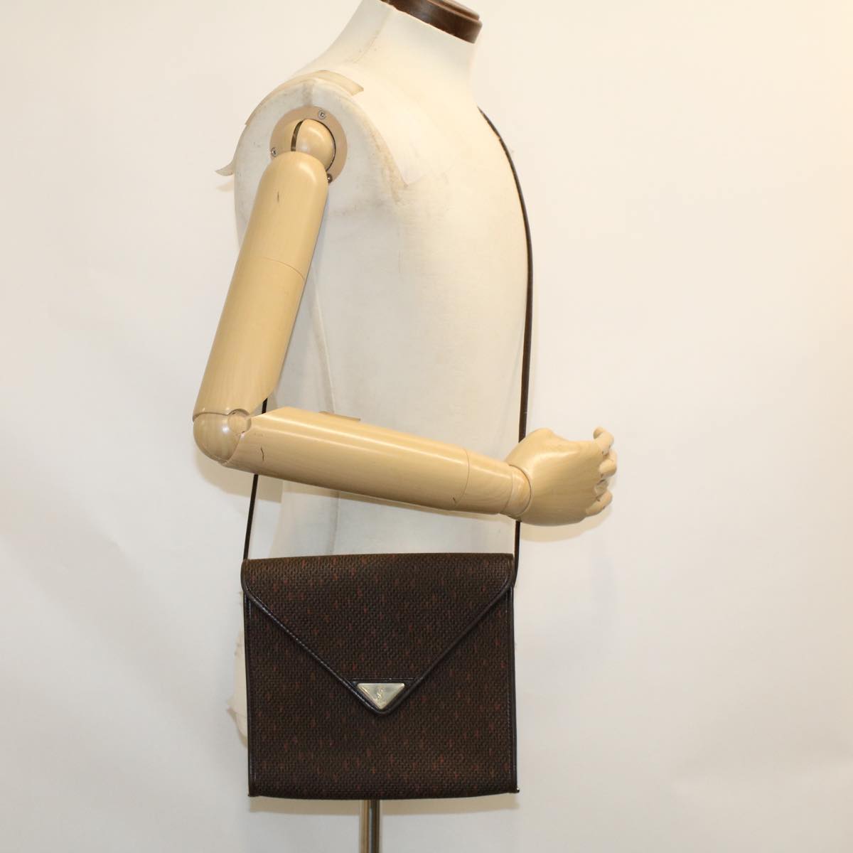 SAINT LAURENT Shoulder Bag PVC Leather Brown Auth bs6214
