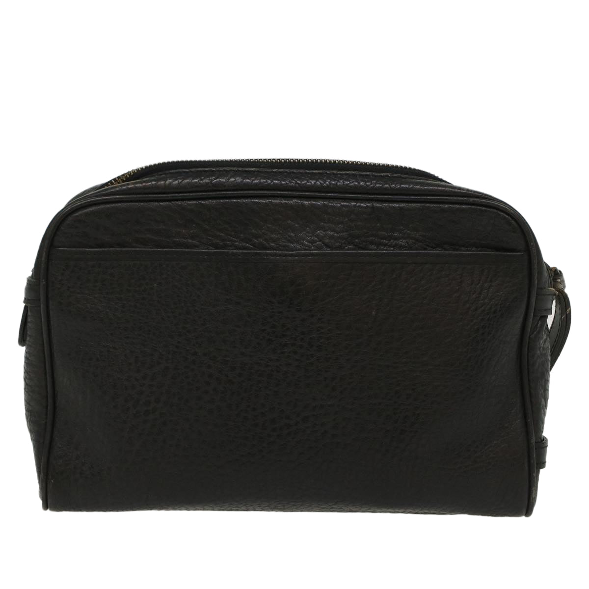 Burberrys Clutch Bag Leather Black Auth bs6215