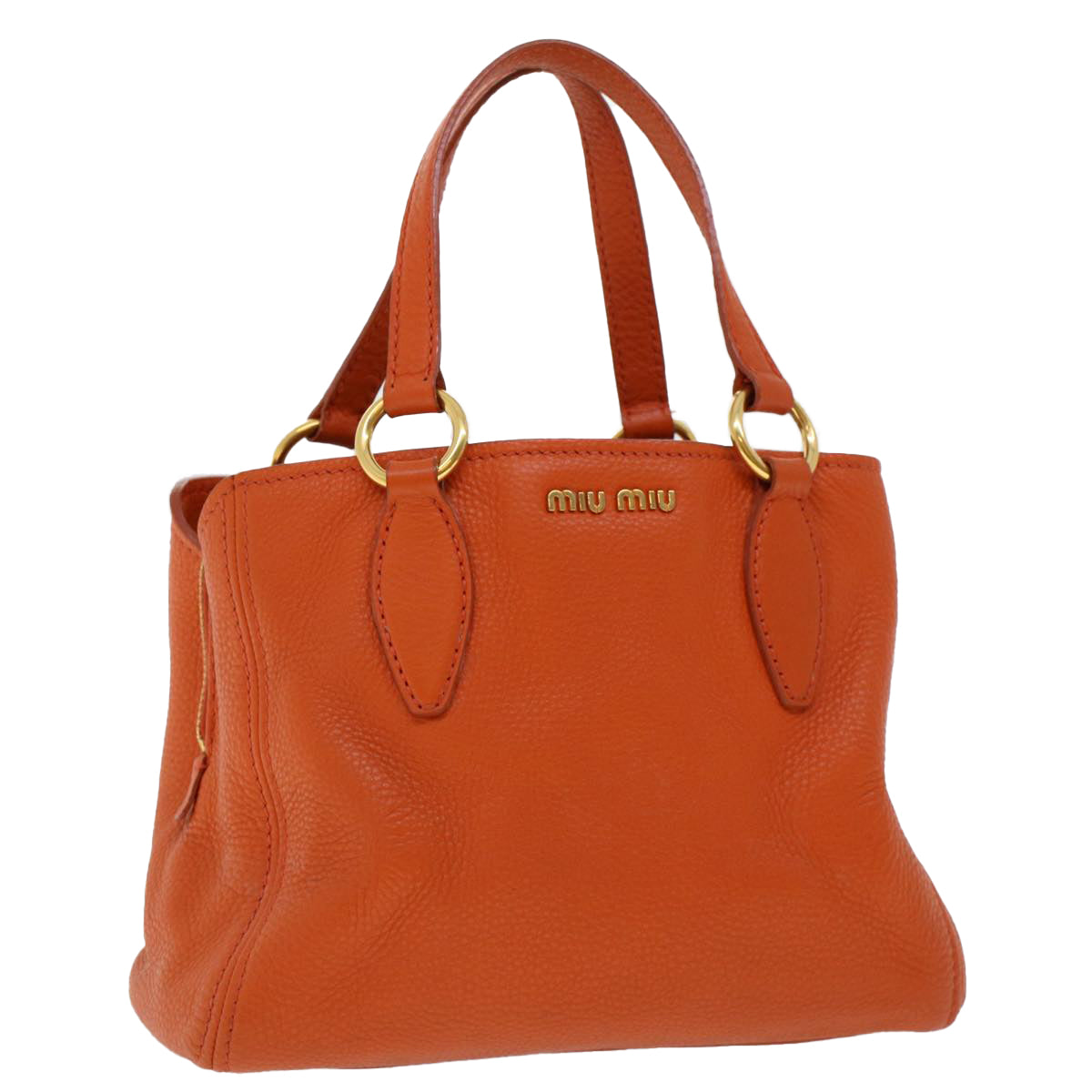 Miu Miu Hand Bag Leather Orange Auth bs6223