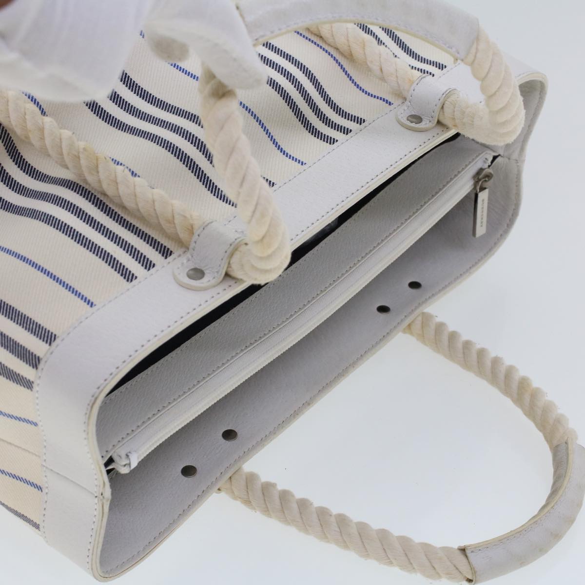 BURBERRY Hand Bag Canvas White Auth bs6258