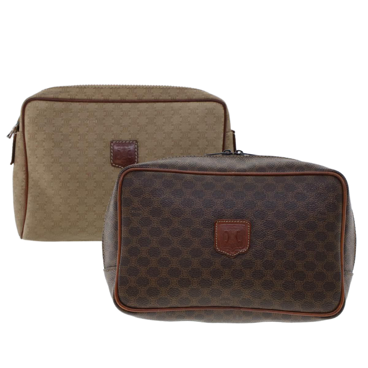 CELINE Macadam Canvas Clutch Bag PVC Leather 2Set Beige Brown Auth bs6264 - 0
