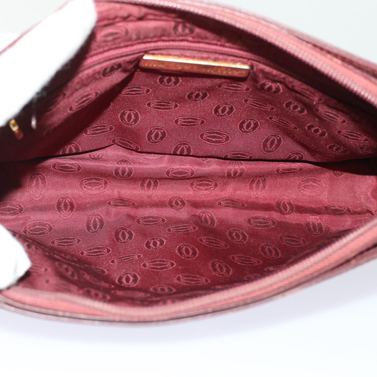 CELINE Cartier Macadam Canvas Clutch Bag Leather 3Set Wine Red Brown Auth bs6276