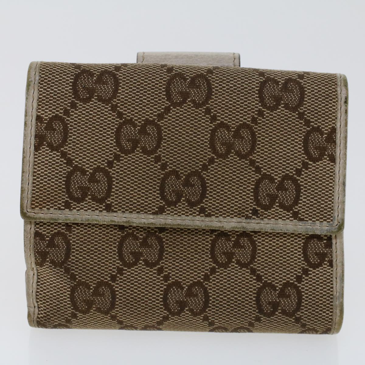 GUCCI GG Canvas Long Wallet Leather 3Set Brown Beige Silver Auth bs6283