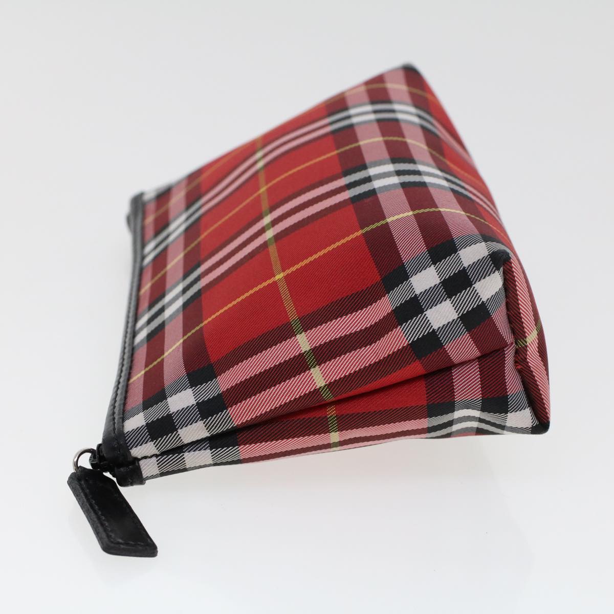 BURBERRY Nova Check Pouch Canvas Red Black Auth bs6284