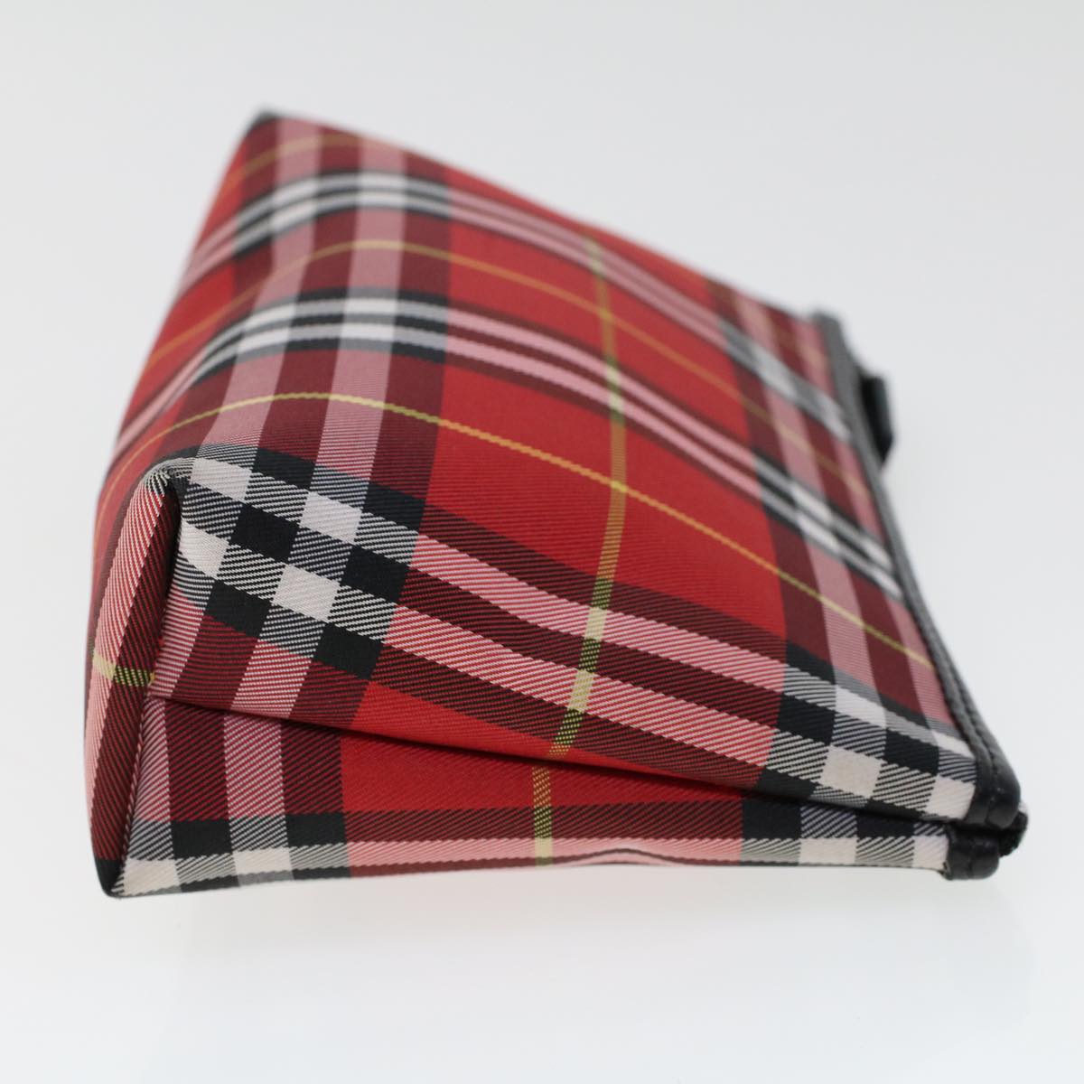 BURBERRY Nova Check Pouch Canvas Red Black Auth bs6284