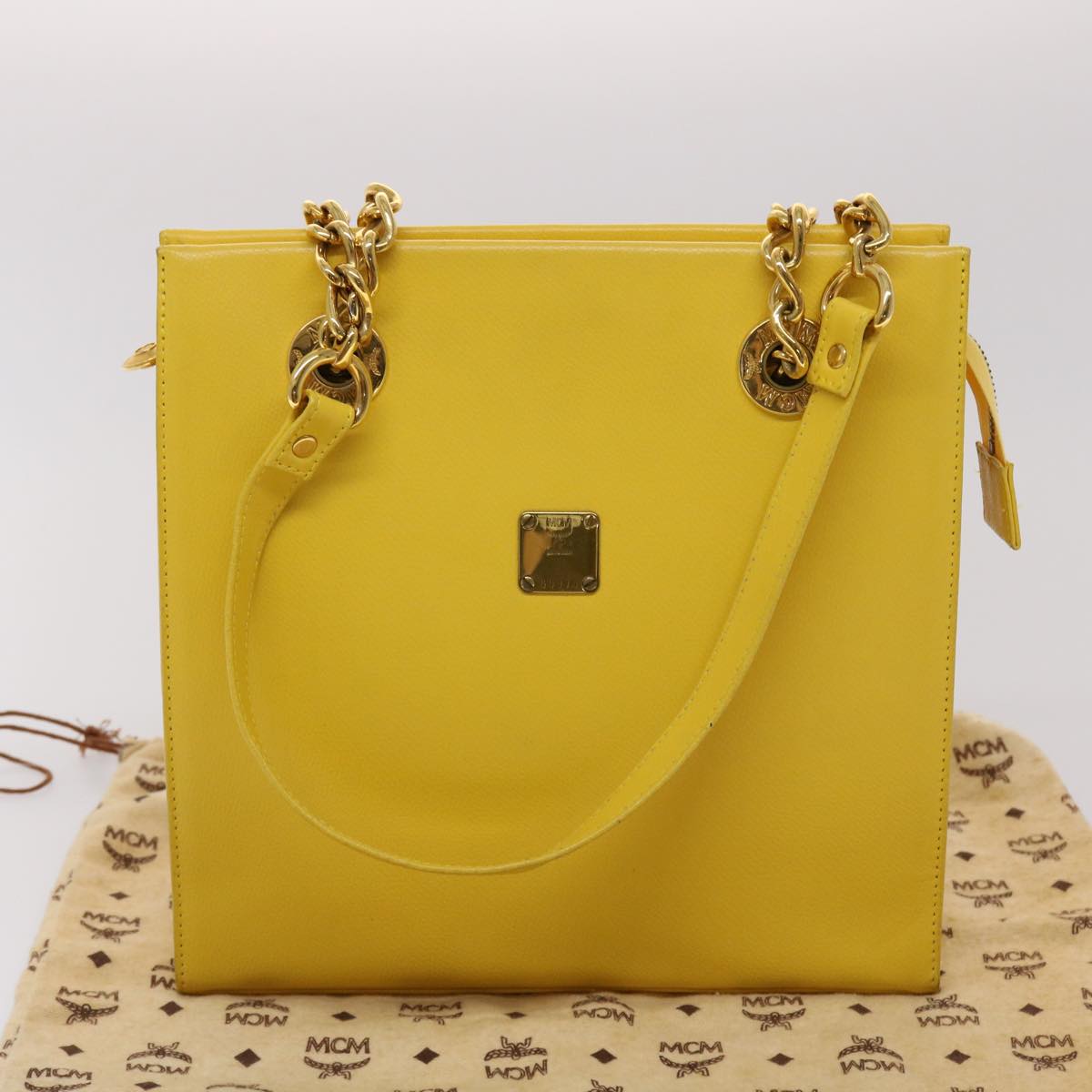 MCM Chain Shoulder Bag Leather Yellow Auth bs6289
