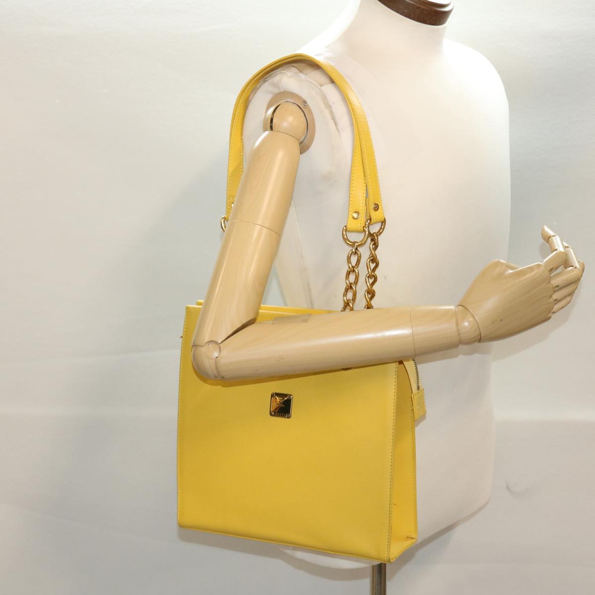 MCM Chain Shoulder Bag Leather Yellow Auth bs6289