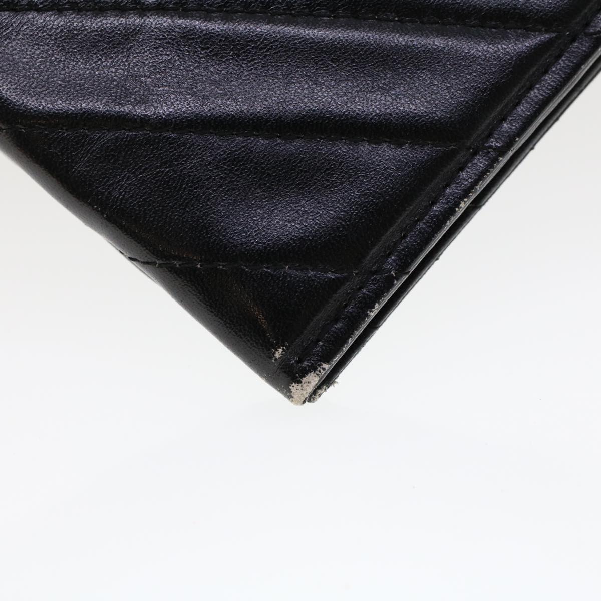 SAINT LAURENT V Stitch Clutch Bag Leather Black Auth bs6296