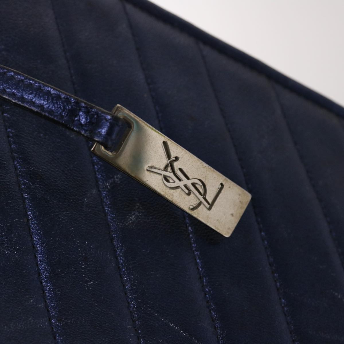 SAINT LAURENT V Stitch Tote Bag Leather Blue Auth bs6297