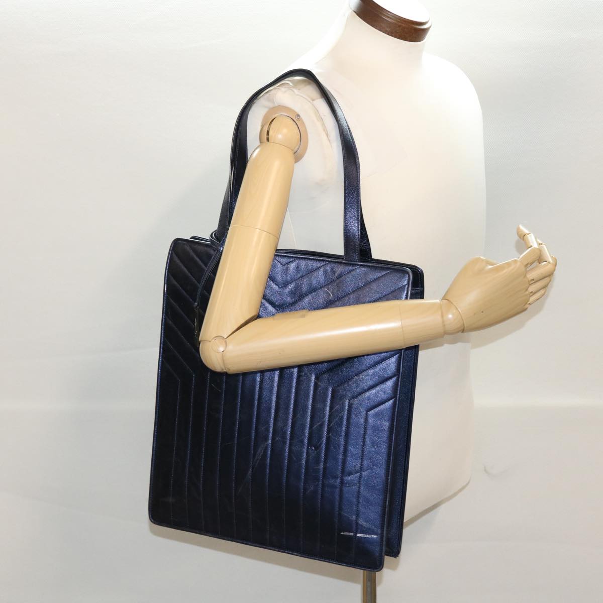 SAINT LAURENT V Stitch Tote Bag Leather Blue Auth bs6297