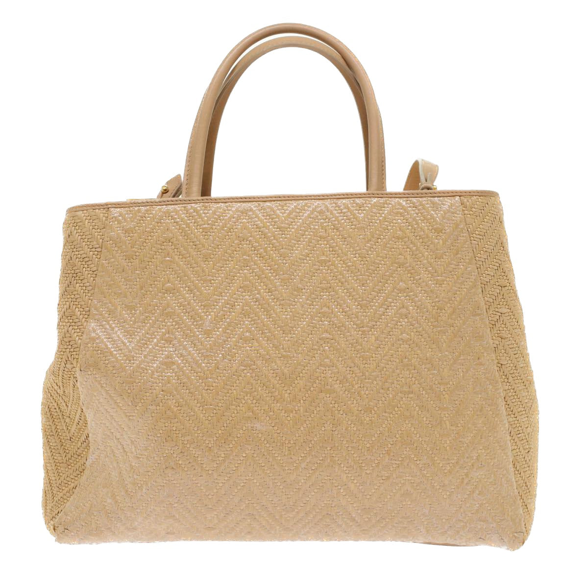 FENDI Two Joule Hand Bag Straw Beige Auth bs6299 - 0