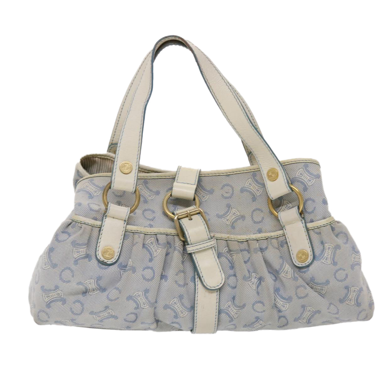 CELINE Paris Macadam Shoulder Bag Canvas Blue White Auth bs6303