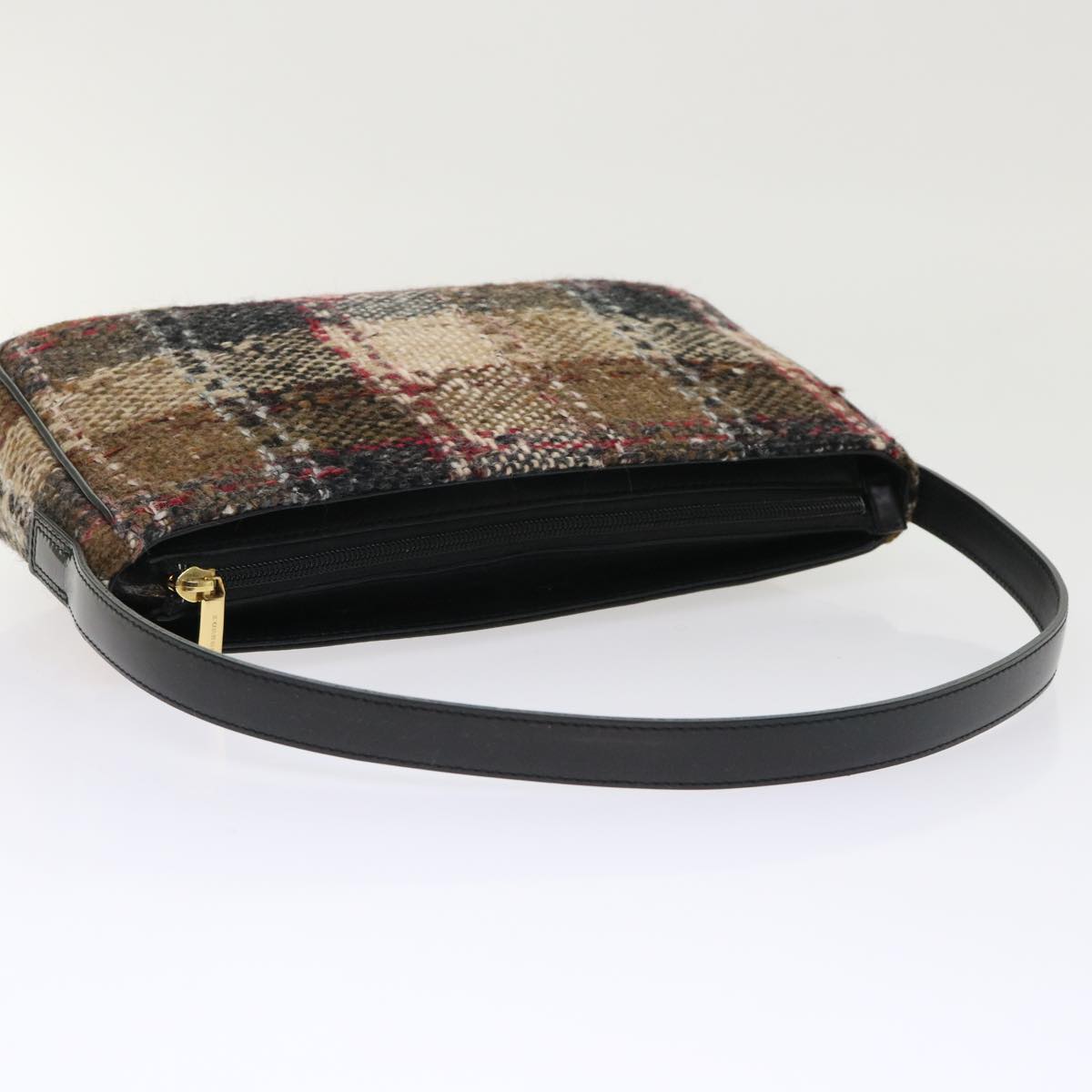 BURBERRY Shoulder Bag Wool Leather Beige Auth bs6344