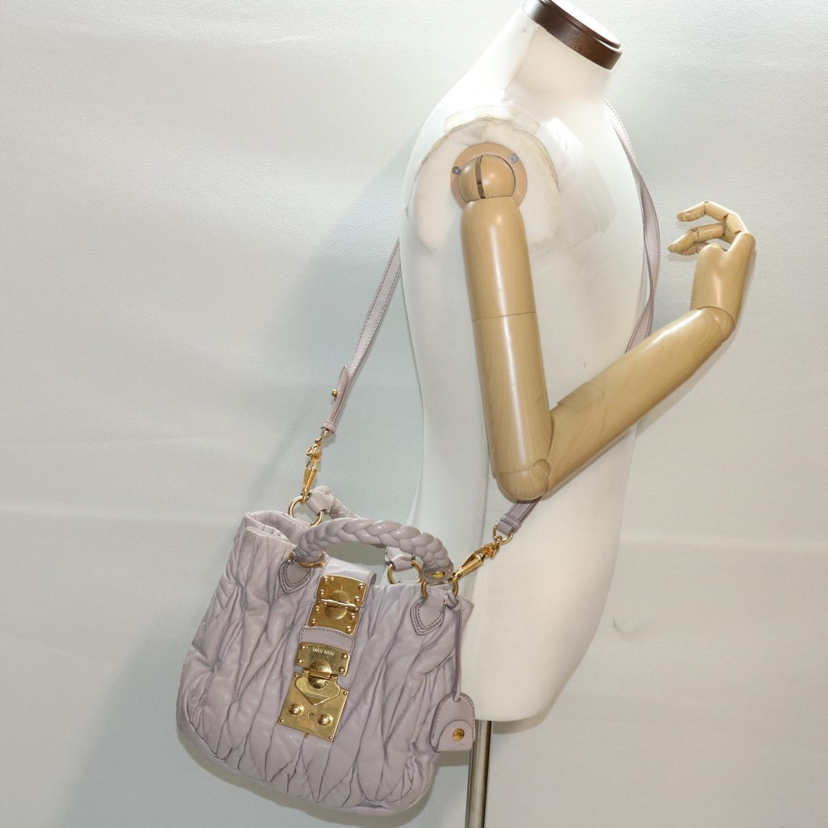 Miu Miu Hand Bag Leather 2way Shoulder Bag Purple Auth bs6355