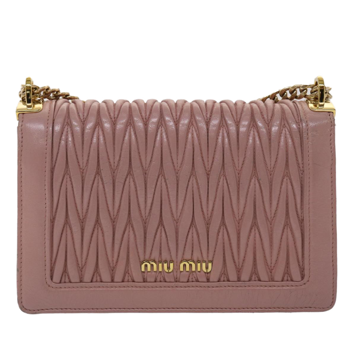 Miu Miu Materasse Chain Confidential Shoulder Bag Leather Pink Auth bs6358 - 0