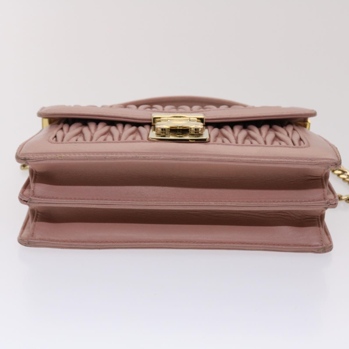 Miu Miu Materasse Chain Confidential Shoulder Bag Leather Pink Auth bs6358