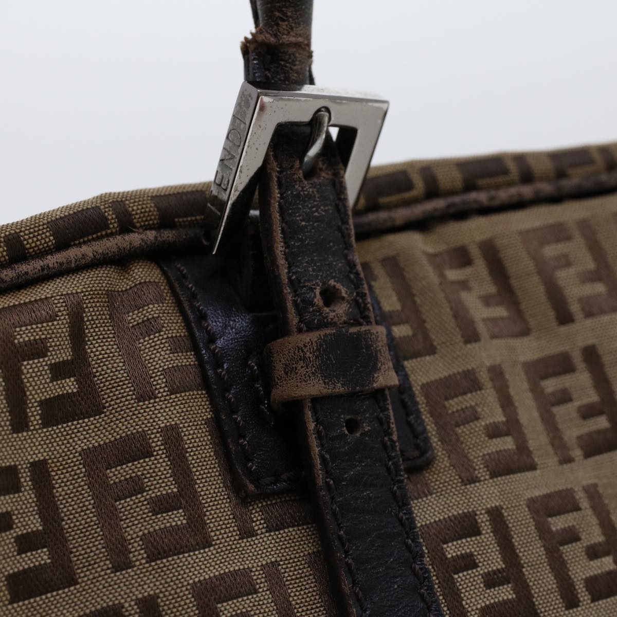 FENDI Zucchino Canvas Shoulder Bag Leather Brown 2241-8BN005-019 Auth bs6383