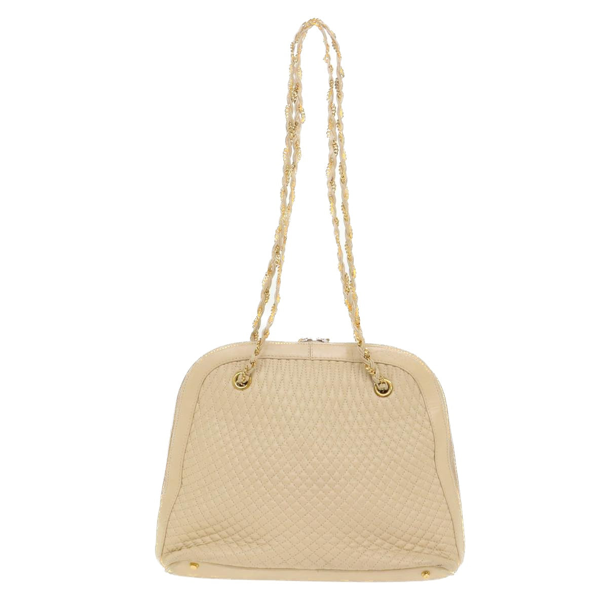 BALLY Chain Shoulder Bag Leather Beige Auth bs6384