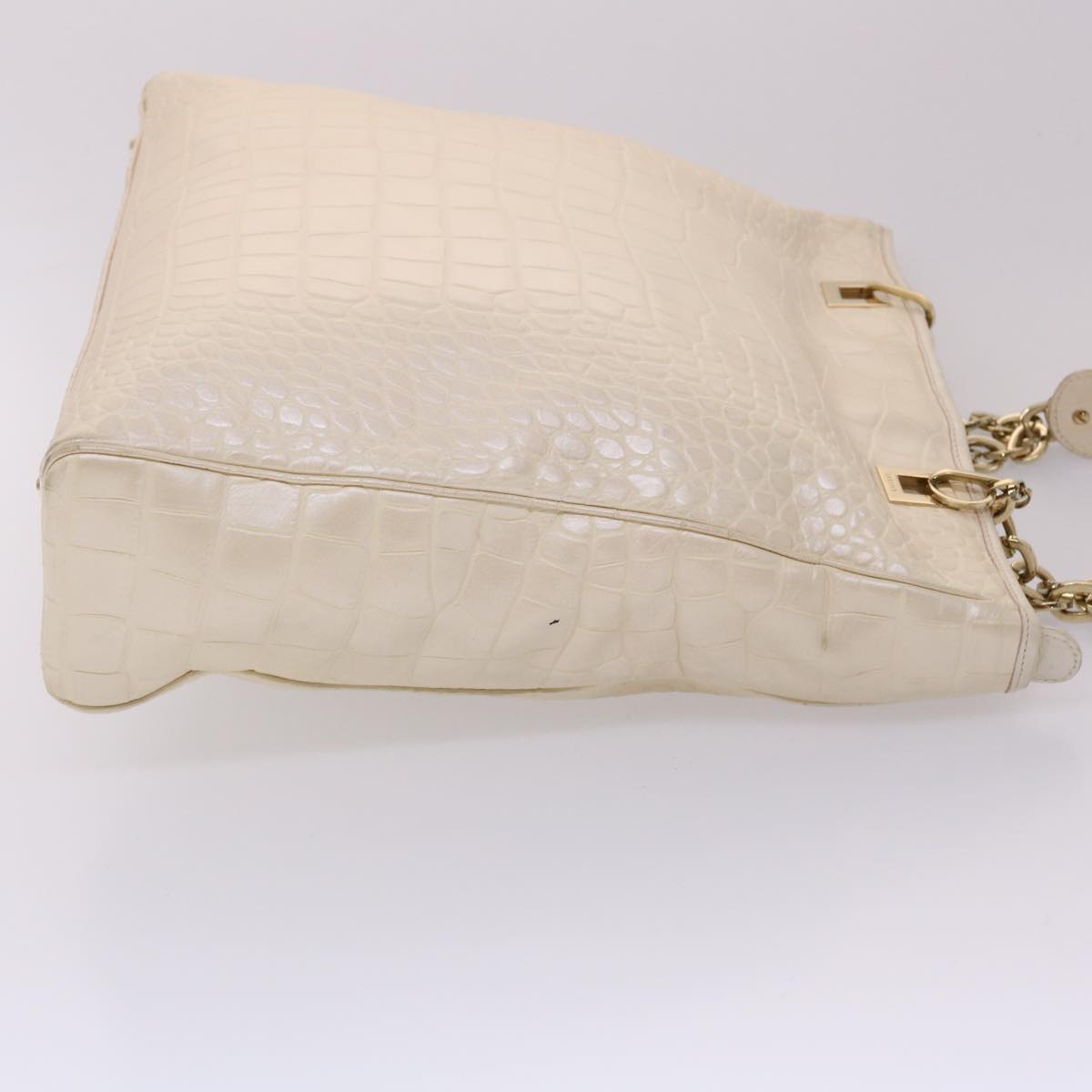 VERSACE Chain Shoulder Bag Leather White Auth bs6386