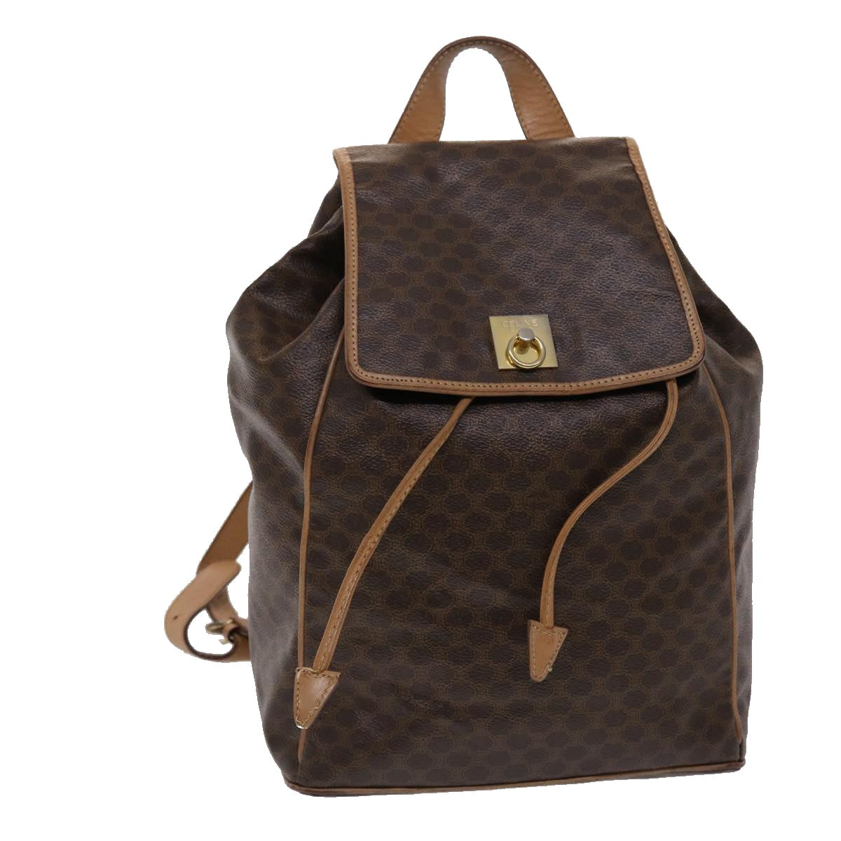 CELINE Macadam Canvas Backpack PVC Leather Brown Auth bs6391