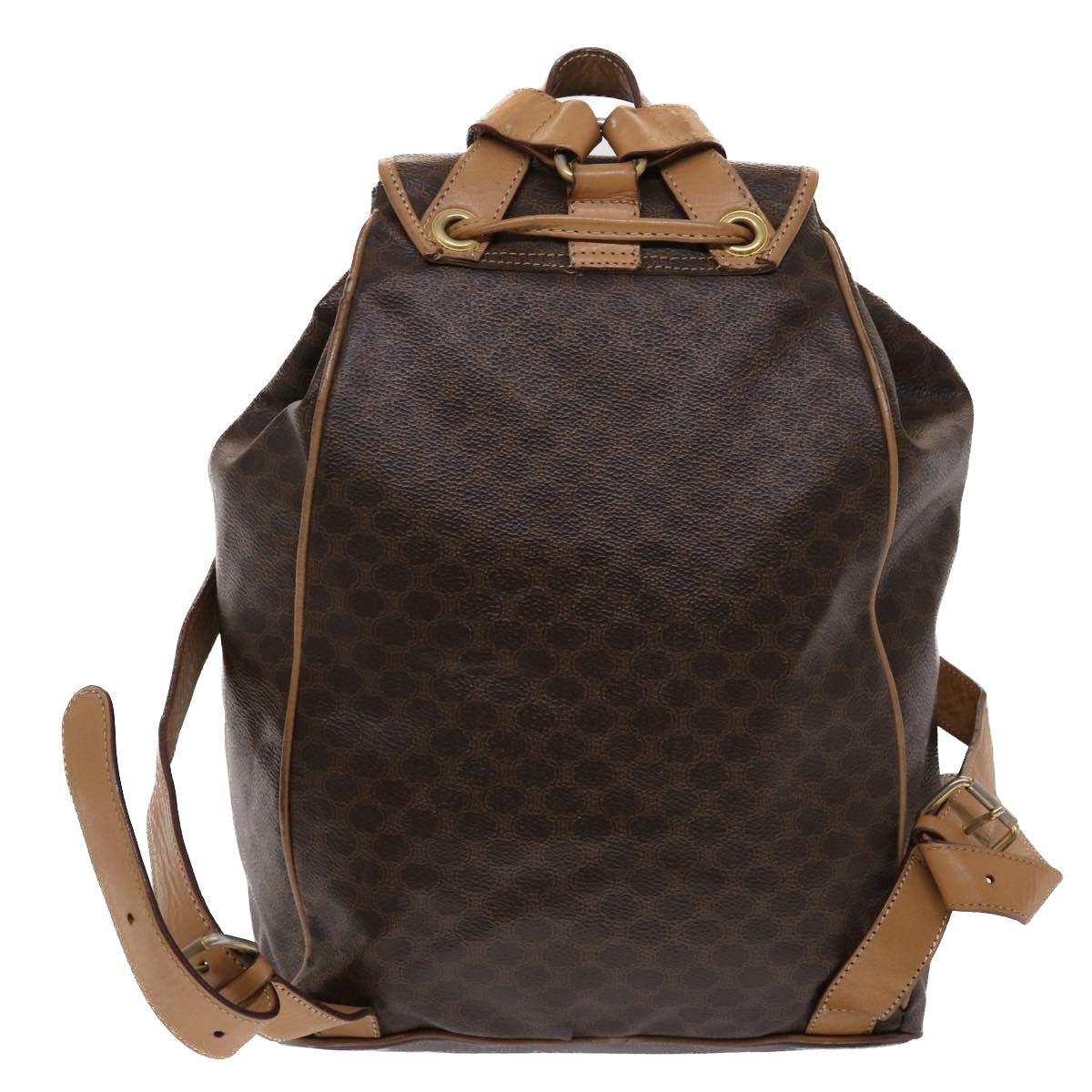 CELINE Macadam Canvas Backpack PVC Leather Brown Auth bs6391