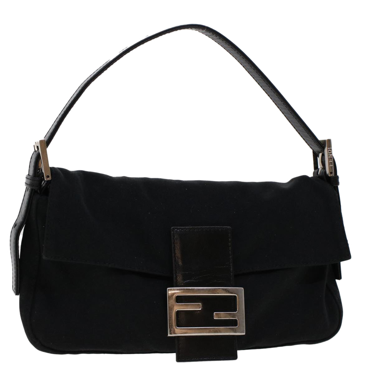 FENDI Mamma Baguette Shoulder Bag Nylon Leather Black 2321.26424.008 Auth bs6395