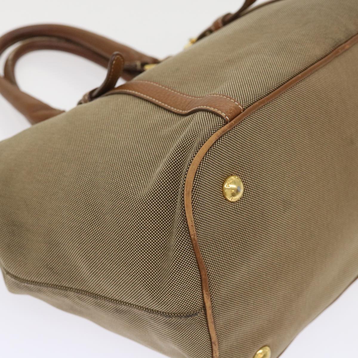 PRADA Hand Bag Canvas Leather 2way Shoulder Bag Brown Auth bs6397