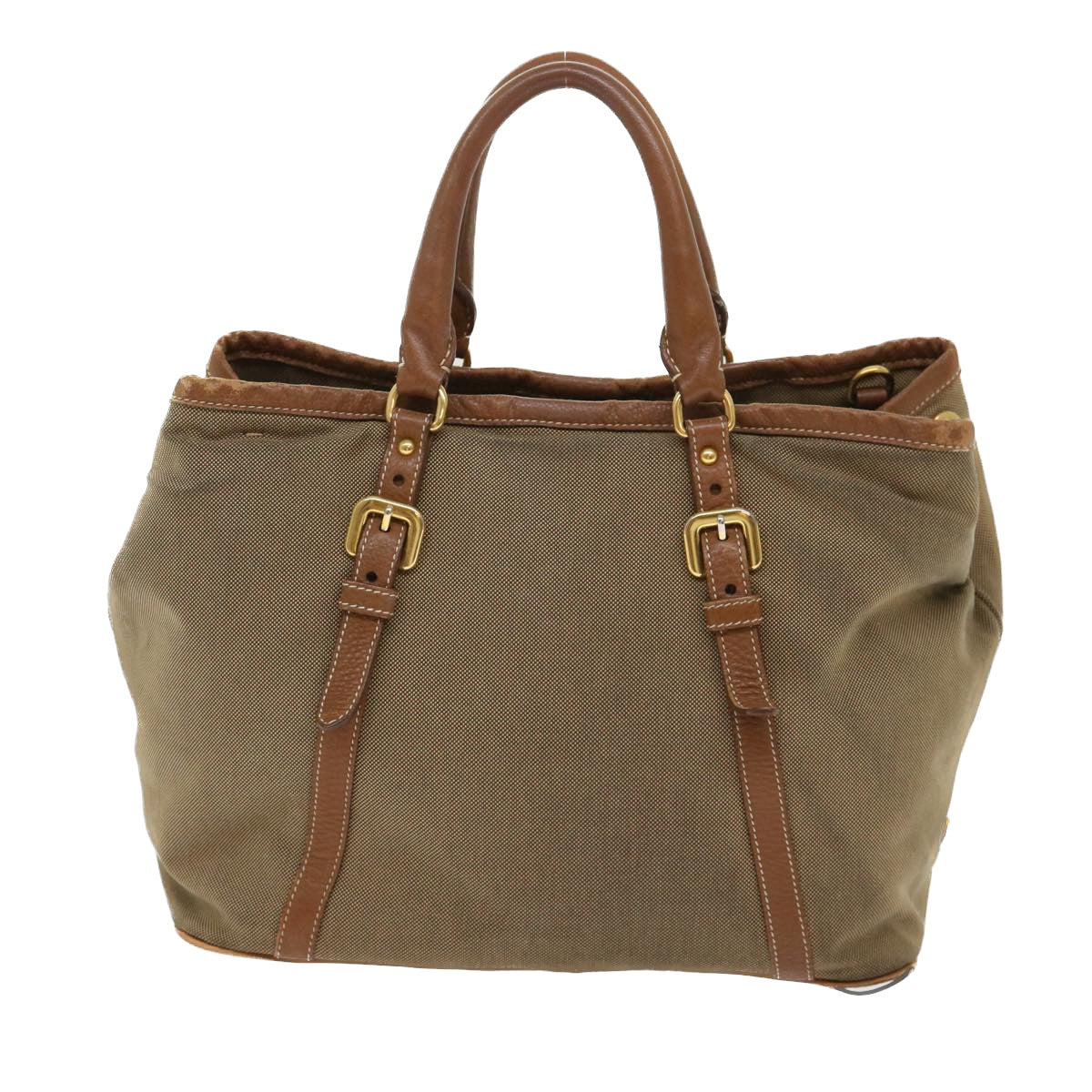 PRADA Hand Bag Canvas Leather 2way Shoulder Bag Brown Auth bs6397 - 0