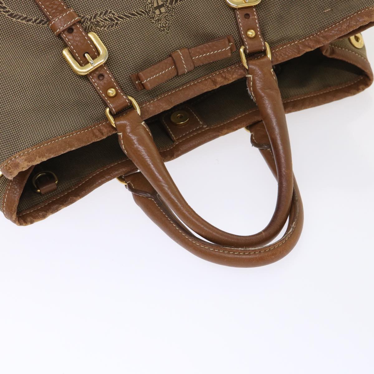 PRADA Hand Bag Canvas Leather 2way Shoulder Bag Brown Auth bs6397