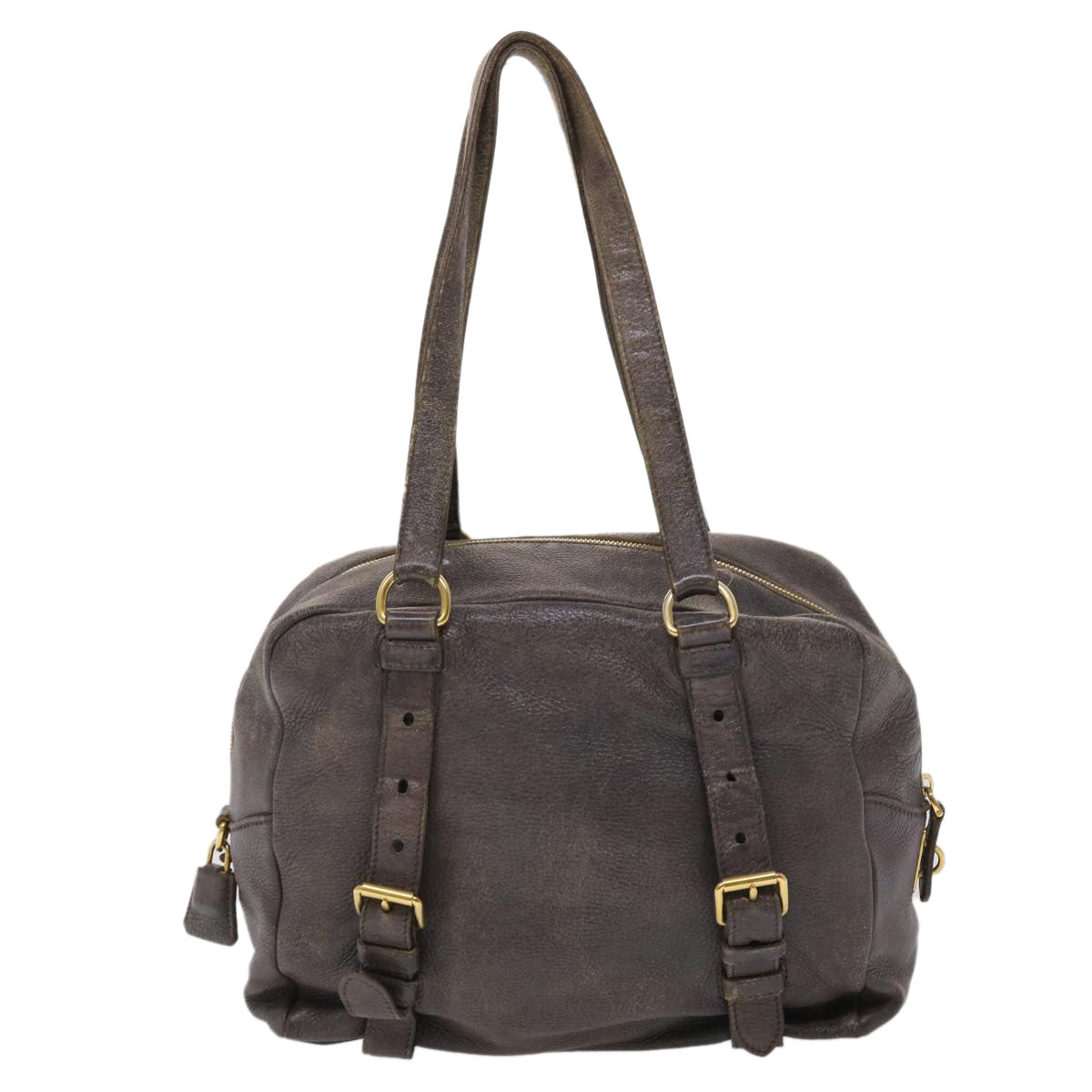 PRADA Shoulder Bag Leather Gray Auth bs6398 - 0