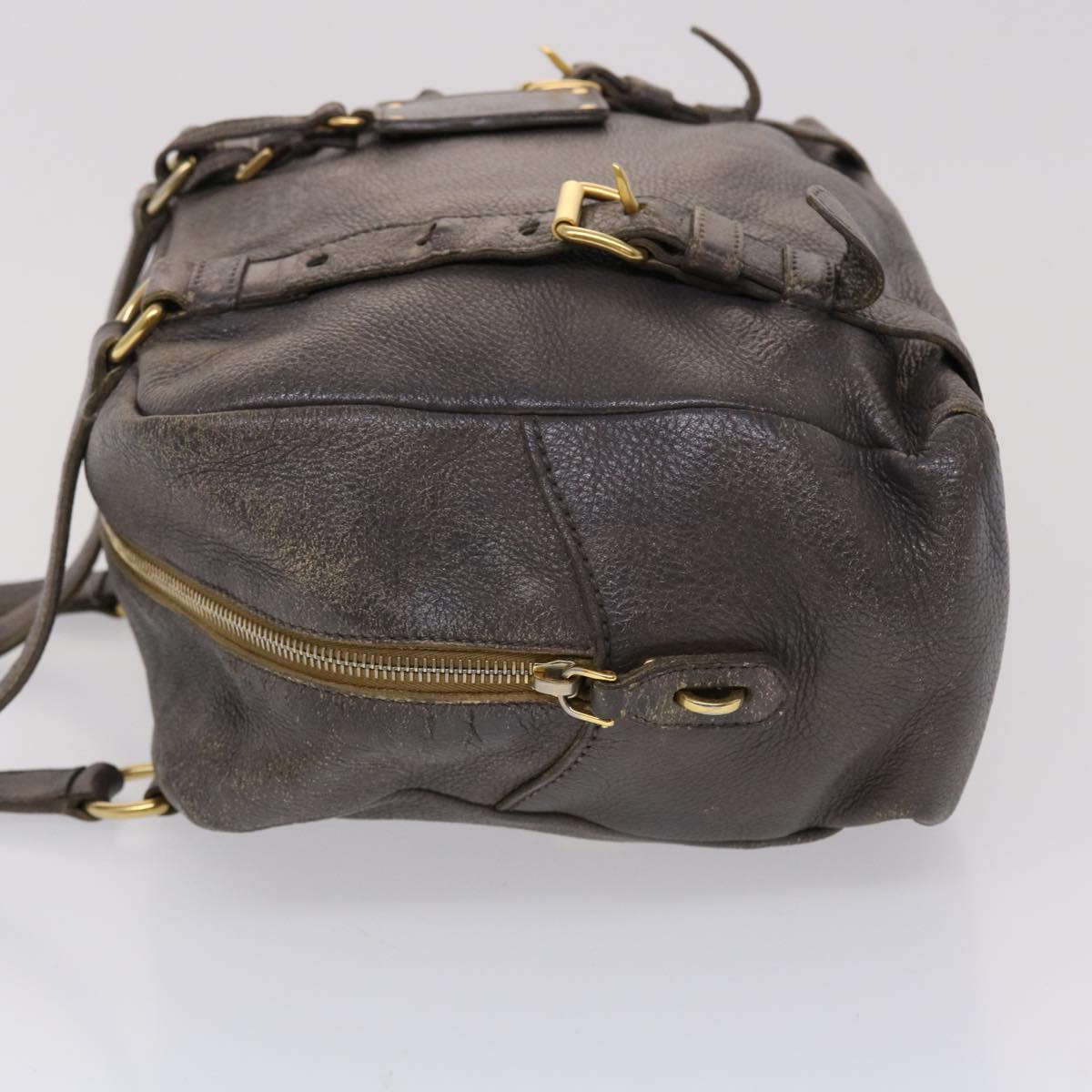 PRADA Shoulder Bag Leather Gray Auth bs6398