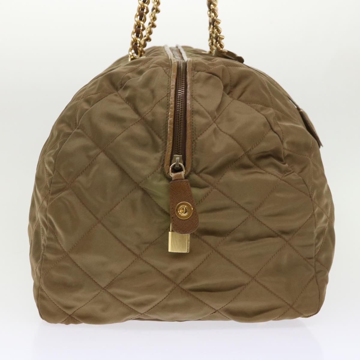 PRADA Chain Boston Bag Nylon Khaki Auth bs6402