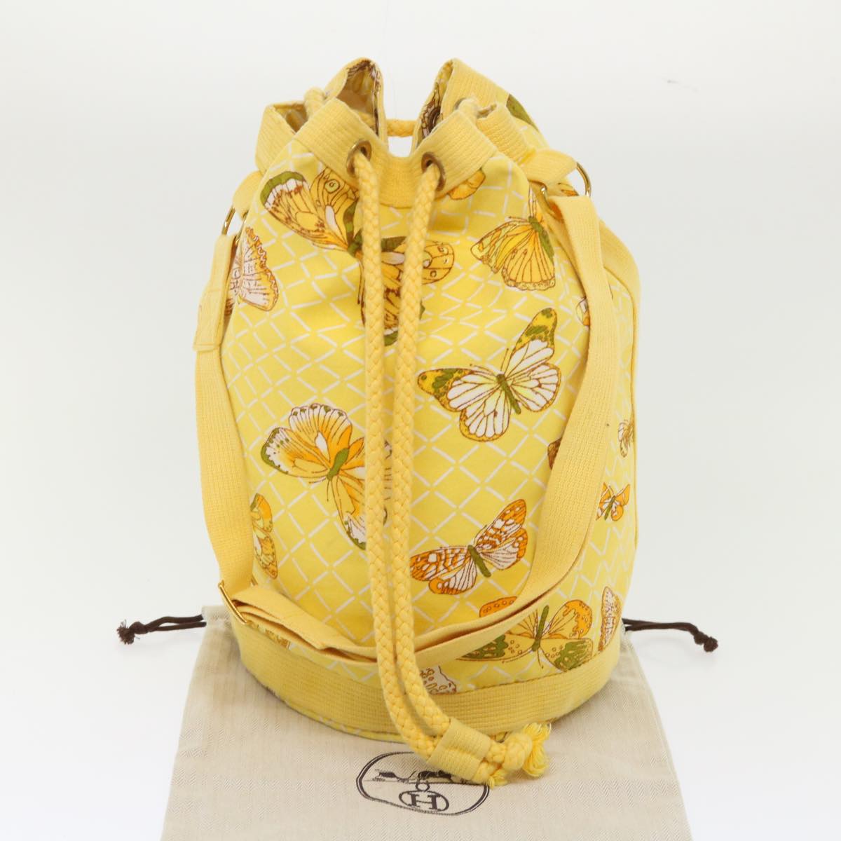 HERMES Butterfly Pattern Shoulder Bag Canvas Yellow Auth bs6404