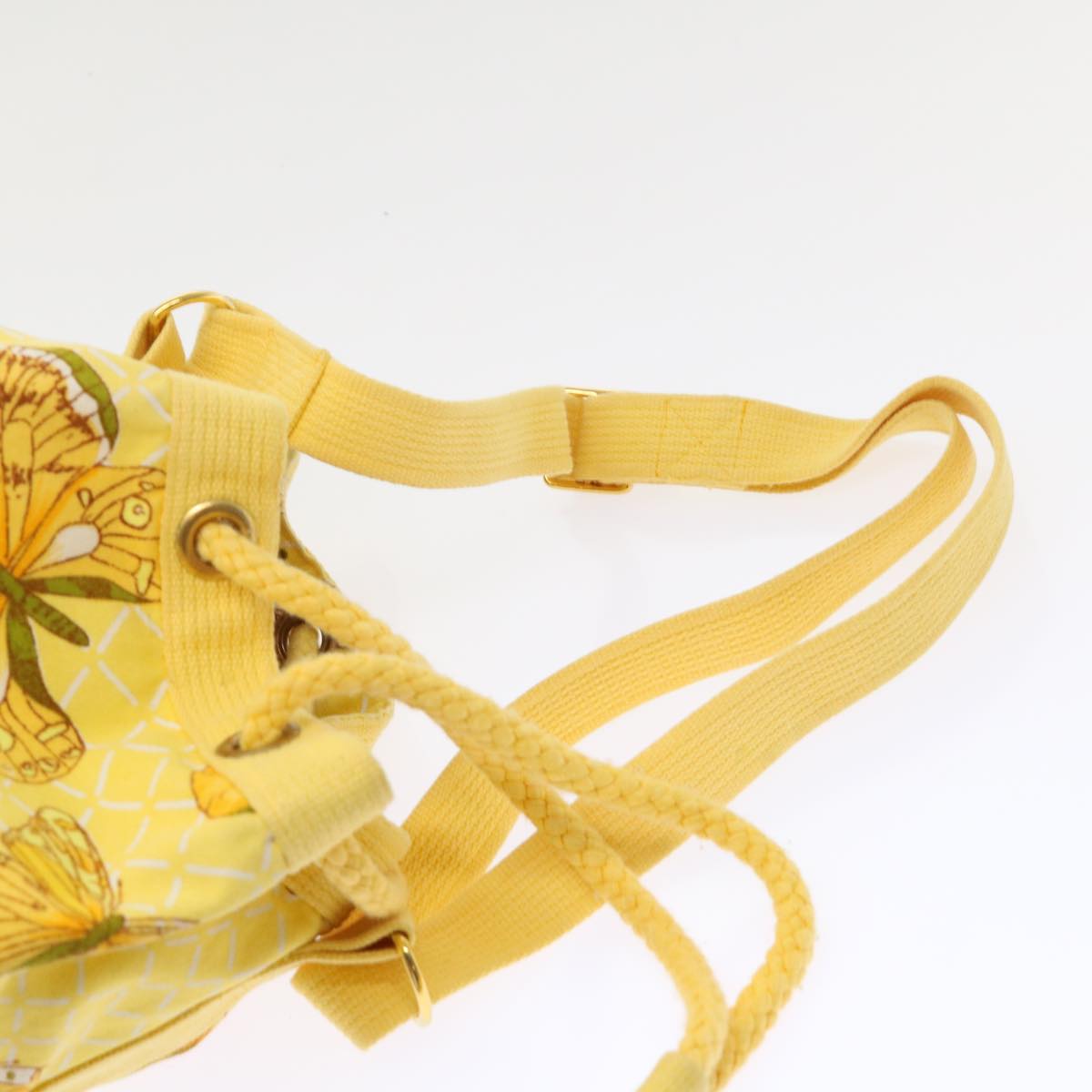 HERMES Butterfly Pattern Shoulder Bag Canvas Yellow Auth bs6404