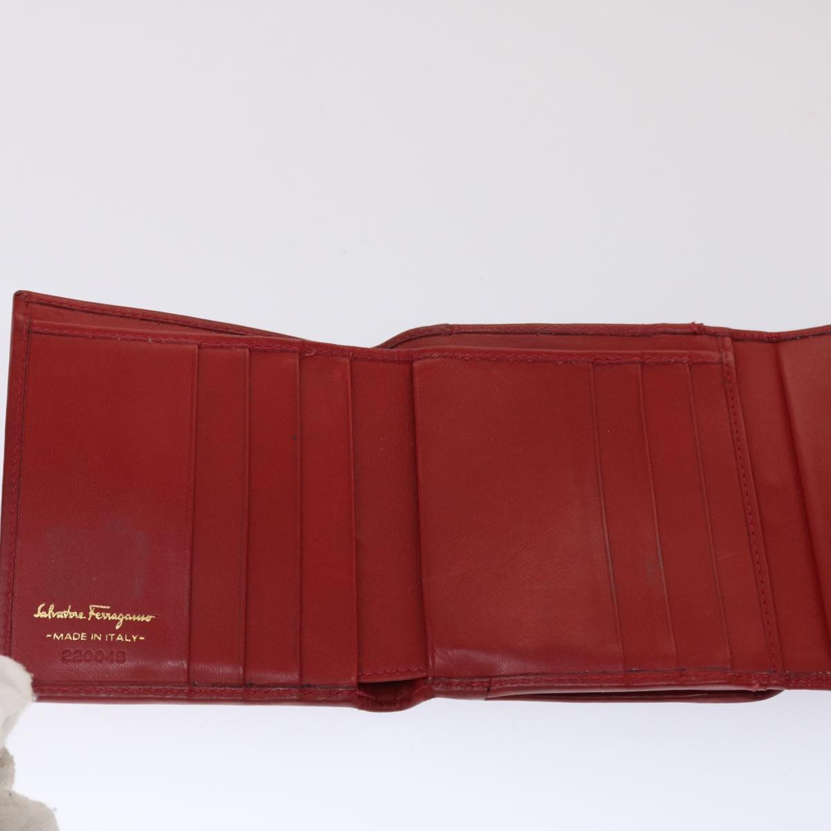 Salvatore Ferragamo Wallet Leather 4Set Beige Brown Red Auth bs6420