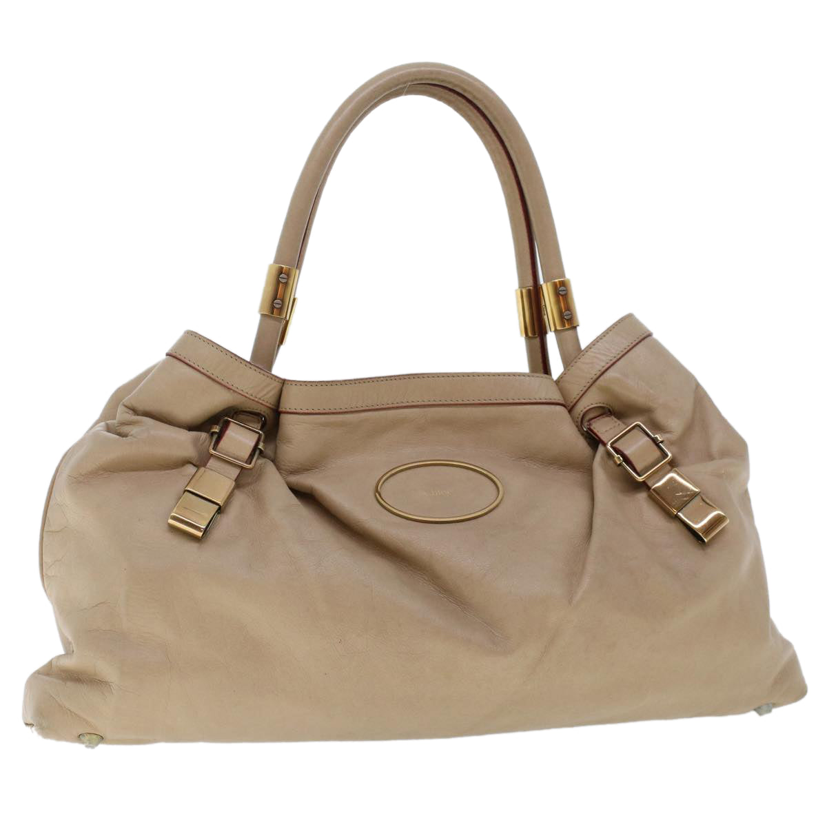 Chloe Victoria Hand Bag Leather Beige Auth bs6433
