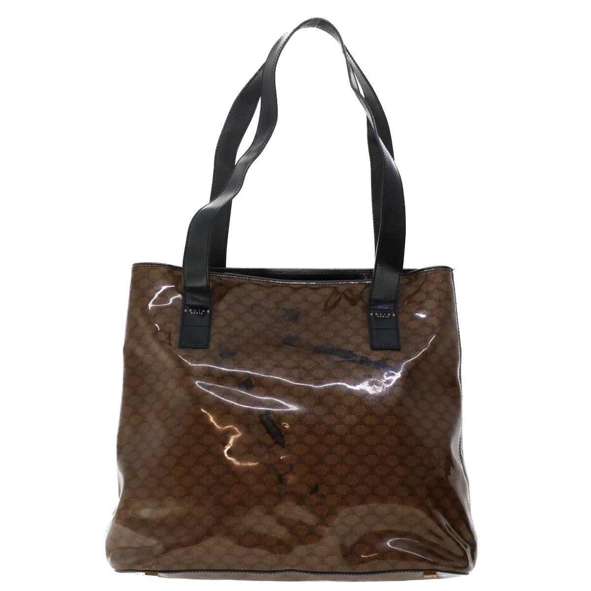 CELINE Macadam Canvas Pouch Shoulder Bag Enamel 3Set Black Brown Auth bs6451 - 0