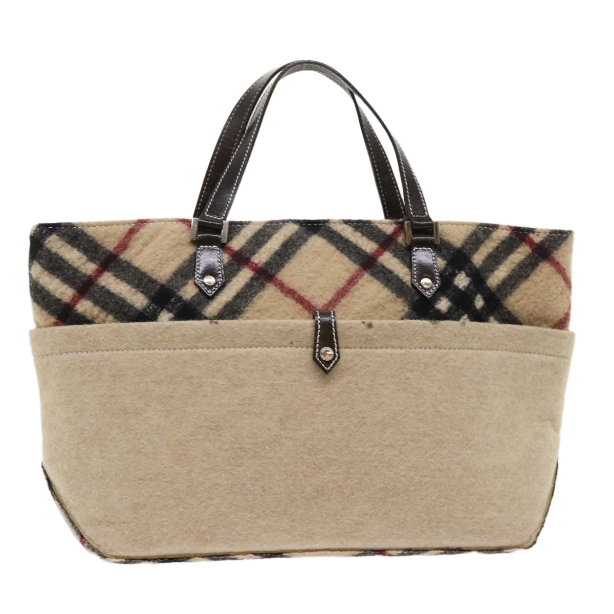 BURBERRY Nova Check Blue Label Tote Bag Wool Beige Auth bs6452