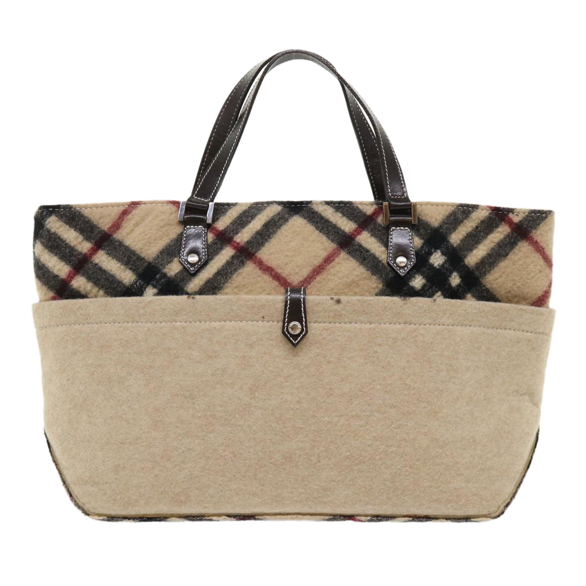 BURBERRY Nova Check Blue Label Tote Bag Wool Beige Auth bs6452