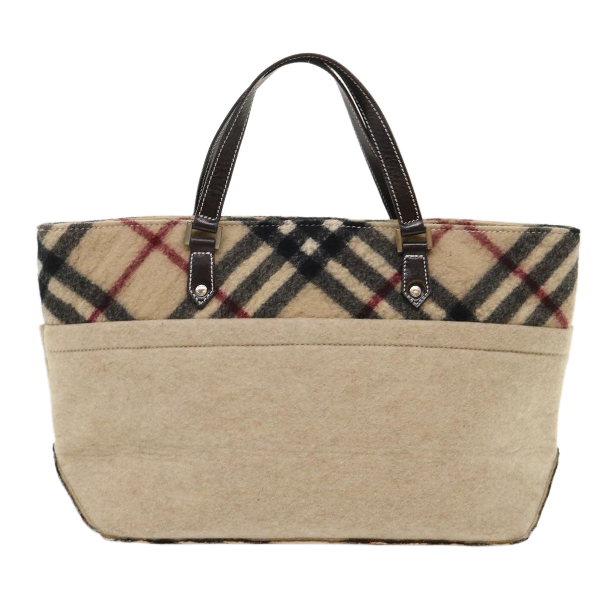 BURBERRY Nova Check Blue Label Tote Bag Wool Beige Auth bs6452