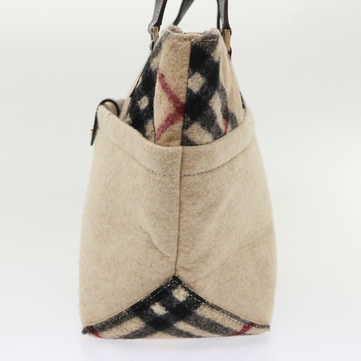 BURBERRY Nova Check Blue Label Tote Bag Wool Beige Auth bs6452