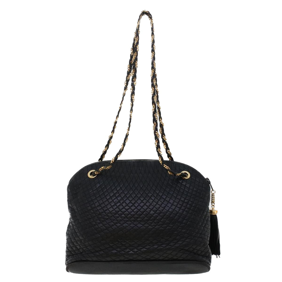 BALLY Chain Shoulder Bag Leather Black Auth bs6487